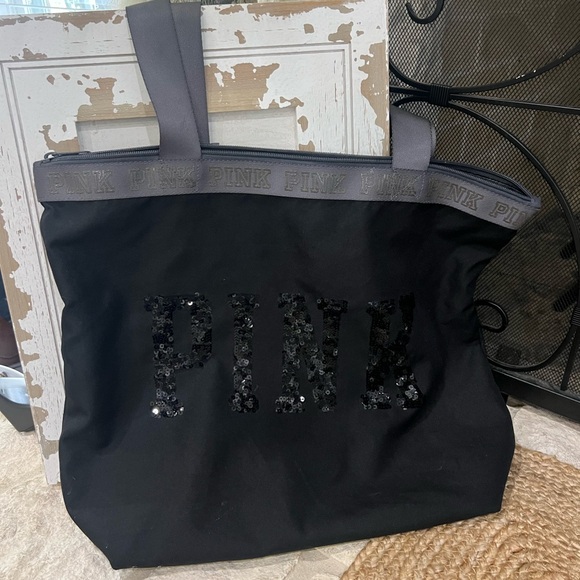 PINK Victoria's Secret Black and Gray Tote - Picture 1 of 3